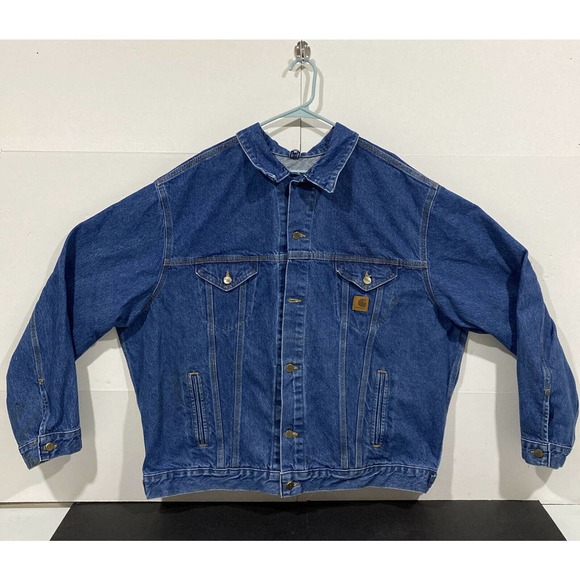 Carhartt Vintage Distressed Blue Denim Jean Jacket J12 Sz 2XL Union Made USA - Picture 1 of 12